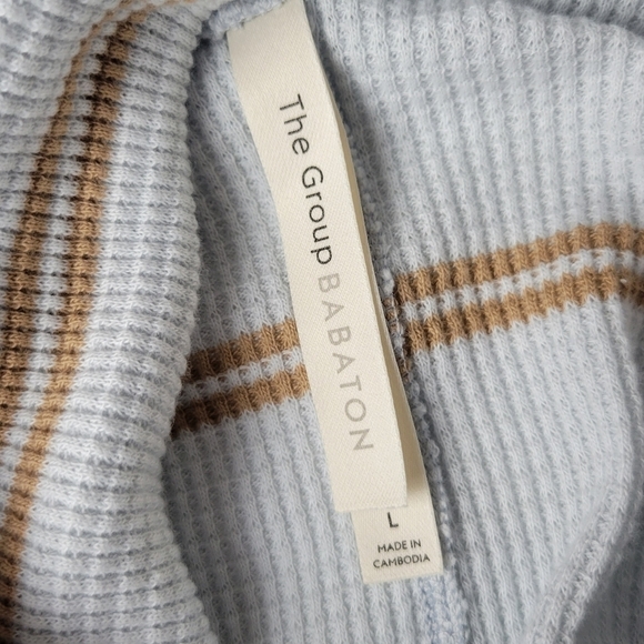 ARITZIA Babaton Cowlneck Thermal Long Sleeve Top Stripe Blue Tan L - Picture 6 of 11